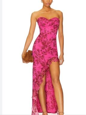 Amanda Uprichard stunning dark Pink Floral Strapless High-Low Gown size L EUC